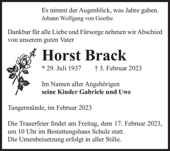 Traueranzeige von Horst Brack  von Magdeburger Volksstimme