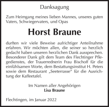 Traueranzeige von Horst Braune  von Magdeburger Volksstimme