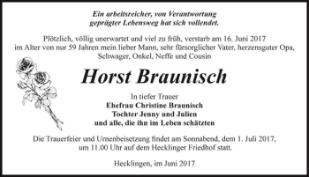 Traueranzeige von Horst Braunisch  von Magdeburger Volksstimme