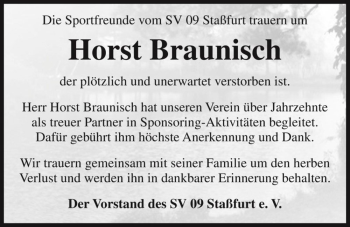 Traueranzeige von Horst Braunisch  von Magdeburger Volksstimme