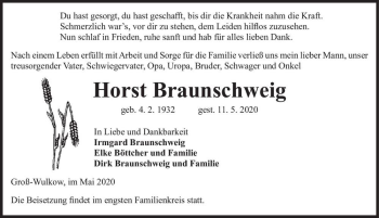 Traueranzeige von Horst Braunschweig  von Magdeburger Volksstimme