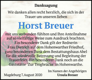 Traueranzeige von Horst Breuer  von Magdeburger Volksstimme