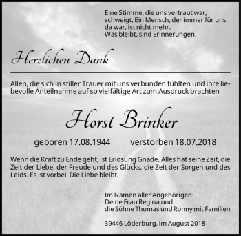 Traueranzeige von Horst Brinker  von Magdeburger Volksstimme