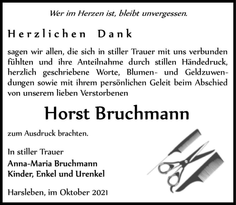  Traueranzeige für Horst Bruchmann  vom 06.11.2021 aus Magdeburger Volksstimme
