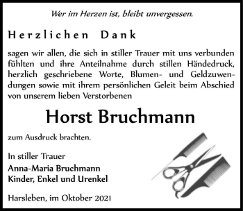 Traueranzeige von Horst Bruchmann  von Magdeburger Volksstimme