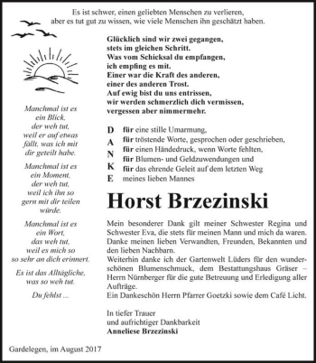 Traueranzeige von Horst Brzezinski  von Magdeburger Volksstimme