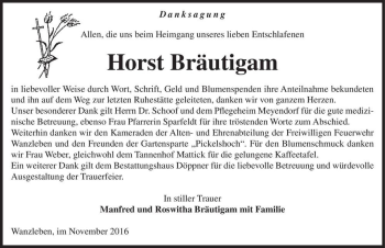 Traueranzeige von Horst Bräutigam  von Magdeburger Volksstimme
