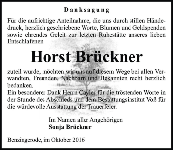 Traueranzeige von Horst Brückner  von Magdeburger Volksstimme