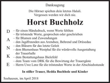 Traueranzeige von Horst Buchholz  von Magdeburger Volksstimme