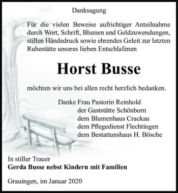 Traueranzeige von Horst Busse  von Magdeburger Volksstimme