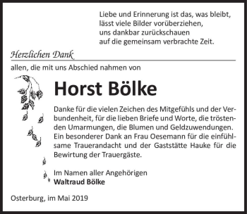 Traueranzeige von Horst Bölke  von Magdeburger Volksstimme
