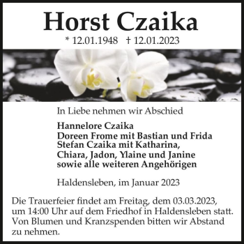 Traueranzeige von Horst Czaika  von Magdeburger Volksstimme