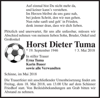Traueranzeige von Horst Dieter Tuma  von Magdeburger Volksstimme