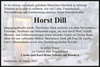 Traueranzeige von Horst Dill  von Magdeburger Volksstimme
