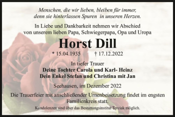 Traueranzeige von Horst Dill  von Magdeburger Volksstimme