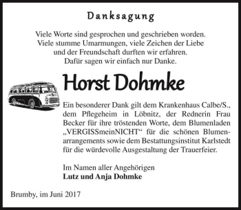 Traueranzeige von Horst Dohmke  von Magdeburger Volksstimme