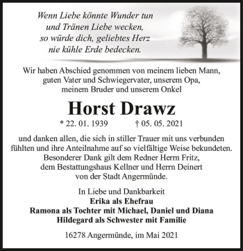 Traueranzeige von Horst Drawz  von Magdeburger Volksstimme