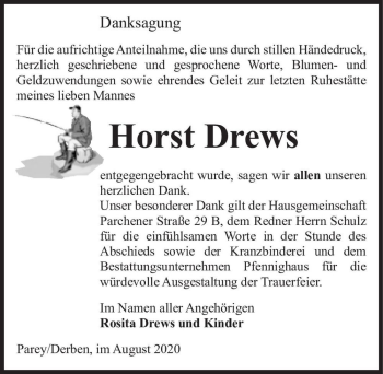 Traueranzeige von Horst Drews  von Magdeburger Volksstimme