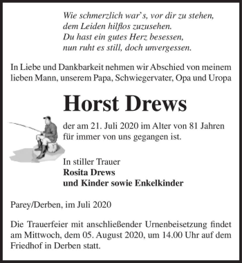 Traueranzeige von Horst Drews  von Magdeburger Volksstimme