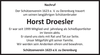 Traueranzeige von Horst Droesler  von Magdeburger Volksstimme