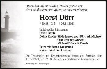 Traueranzeige von Horst Dörr  von Magdeburger Volksstimme