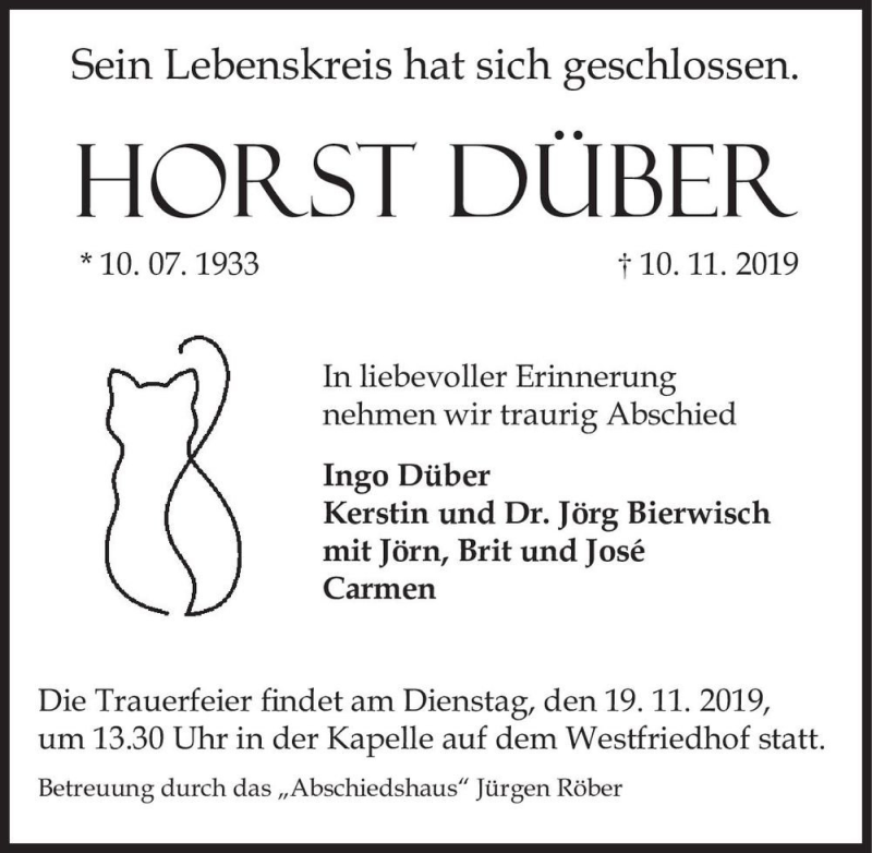 Traueranzeige für Horst Düber  vom 16.11.2019 aus Magdeburger Volksstimme