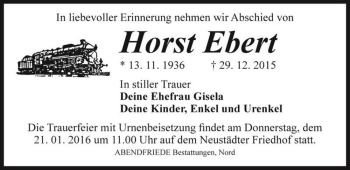 Traueranzeige von Horst Ebert  von Magdeburger Volksstimme