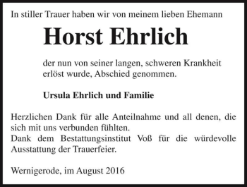 Traueranzeige von Horst Ehrlich  von Magdeburger Volksstimme