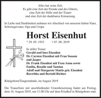 Traueranzeige von Horst Eisenhut  von Magdeburger Volksstimme