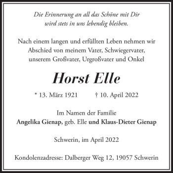 Traueranzeige von Horst Elle  von Magdeburger Volksstimme