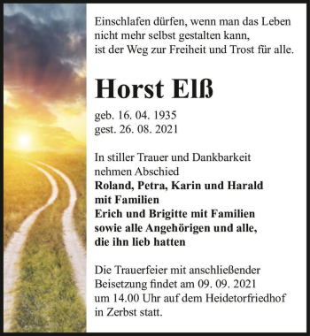 Traueranzeige von Horst Elß  von Magdeburger Volksstimme