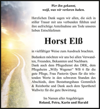 Traueranzeige von Horst Elß  von Magdeburger Volksstimme