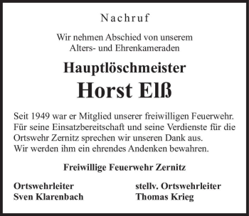 Traueranzeige von Horst Elß  von Magdeburger Volksstimme