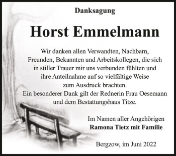 Traueranzeige von Horst Emmelmann  von Magdeburger Volksstimme