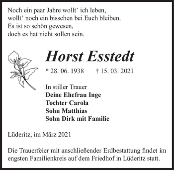 Traueranzeige von Horst Esstedt  von Magdeburger Volksstimme