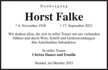 Traueranzeige von Horst Falke  von Magdeburger Volksstimme