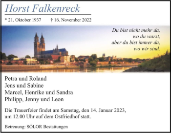 Traueranzeige von Horst Falkenreck  von Magdeburger Volksstimme