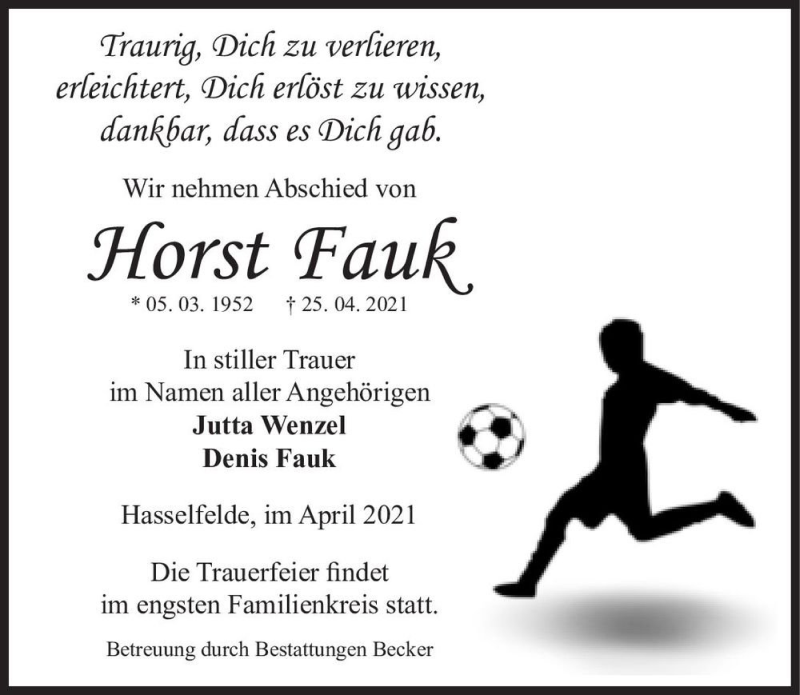  Traueranzeige für Horst Fauk  vom 08.05.2021 aus Magdeburger Volksstimme