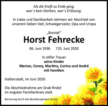 Traueranzeige von Horst Fehrecke 