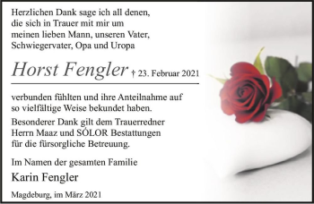 Traueranzeige von Horst Fengler  von Magdeburger Volksstimme