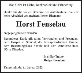 Traueranzeige von Horst Fenselau  von Magdeburger Volksstimme