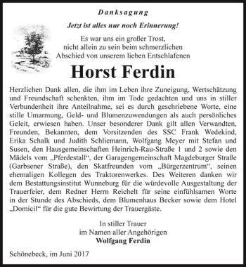 Traueranzeige von Horst Ferdin  von Magdeburger Volksstimme