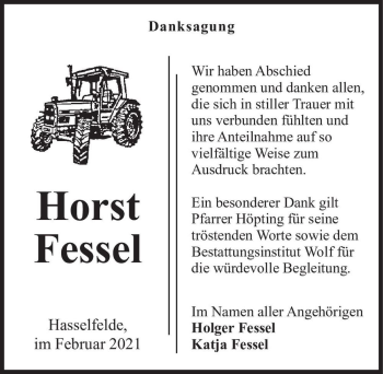 Traueranzeige von Horst Fessel  von Magdeburger Volksstimme