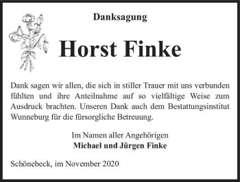 Traueranzeige von Horst Finke  von Magdeburger Volksstimme