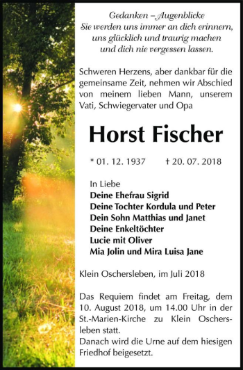 Traueranzeige von Horst Fischer  von Magdeburger Volksstimme