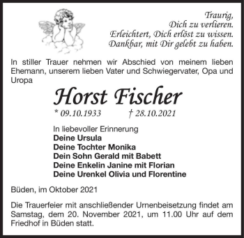 Traueranzeige von Horst Fischer  von Magdeburger Volksstimme