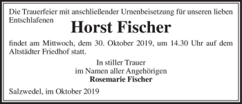 Traueranzeige von Horst Fischer  von Magdeburger Volksstimme
