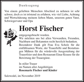 Traueranzeige von Horst Fischer  von Magdeburger Volksstimme