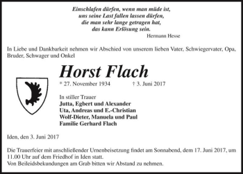 Traueranzeige von Horst Flach  von Magdeburger Volksstimme