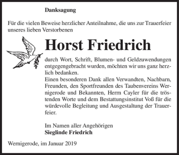 Traueranzeige von Horst Friedrich  von Magdeburger Volksstimme